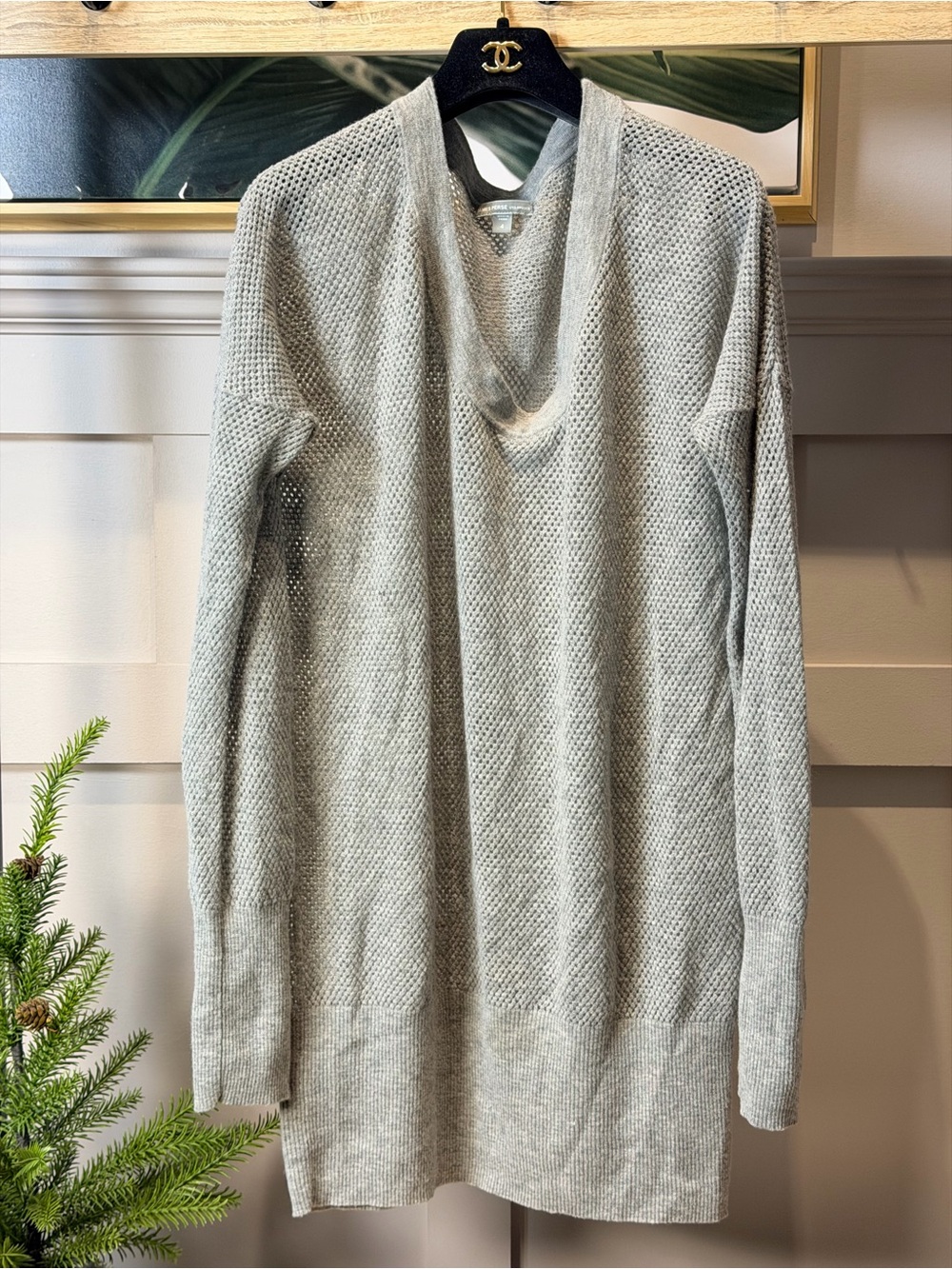 James Perse LA Wool/Cashmere Pullover Mesh Cutout Sweater Top Long Slv Gray 4